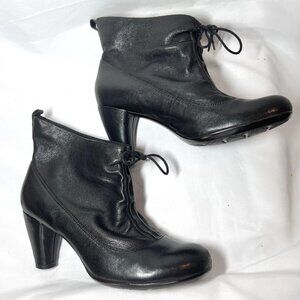 Indigo By Clark Tige De Cuir Women's Black Leather 3"  Heels Ankle Boots-9-Slip